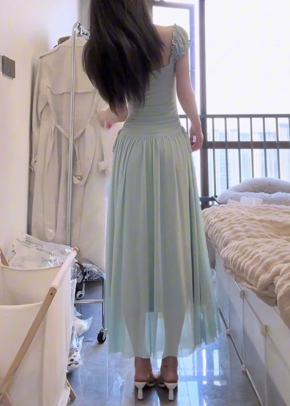 Mint green halter dress with waist and beautiful small skirt R0569