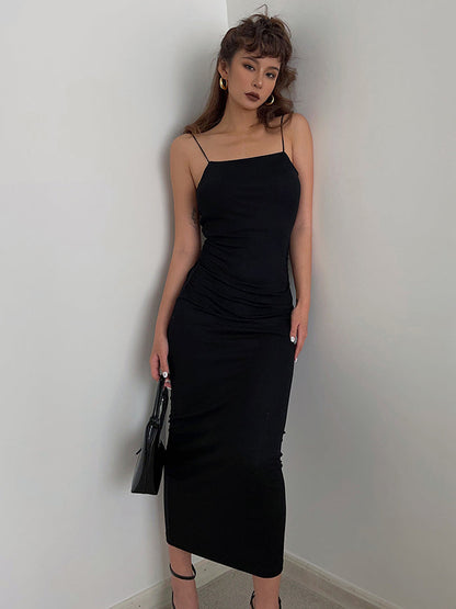 Temperament big backless waist suspender dress women's summer sexy long hip skirt R3077