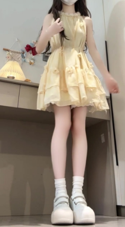 Gentle style flower sleeveless halter dress beautiful temperament waist A-line short skirt R0810