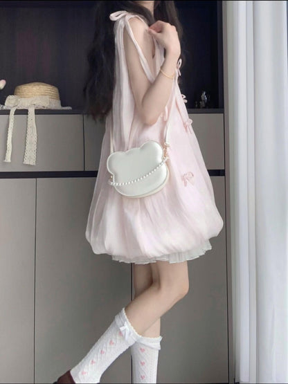 Sweet and fresh sleeveless flower bud dress temperament French A-line skirt for petite R0789