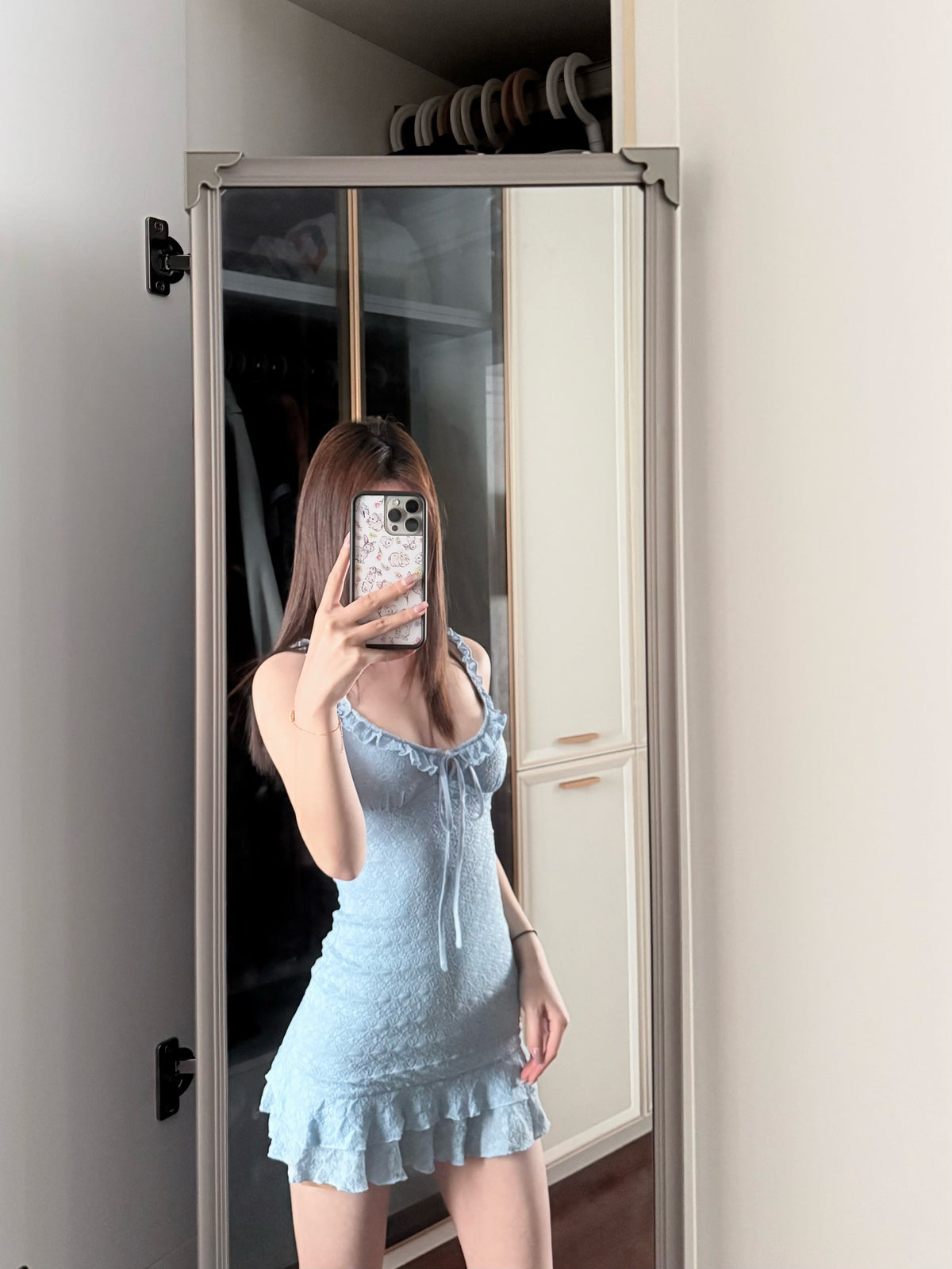 Sexy retro blue suspender dress beautiful waist slim a-line short skirt R0724