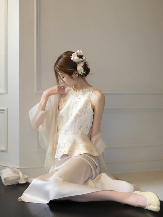 Gentle temperament super beautiful jacquard vest shawl skirt three-piece suit 2025 R0848