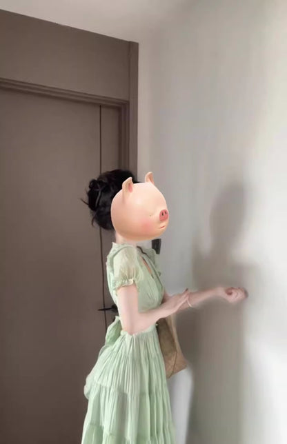 Summer atmosphere at the seaside, beautiful and gentle little skirt, green v-neck puff sleeve dress R0442