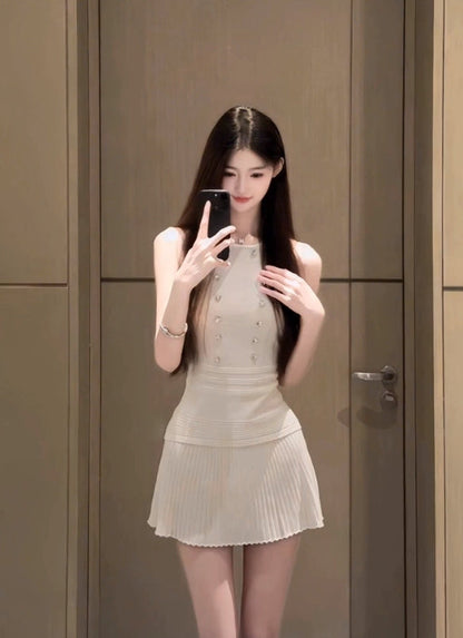 Suit outfit gentle temperament white vest pleated skirt two-piece suit R0662