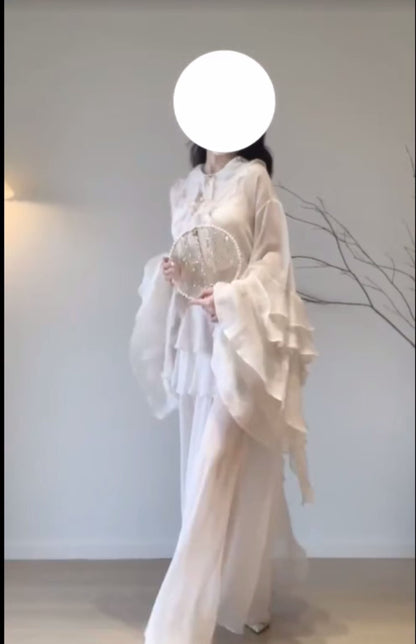 2025 unique and beautiful small suit Qianjinfeng chiffon top skirt high-end small dress two-piece suit R0412