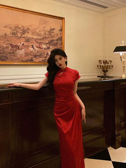 New Chinese style red cheongsam dress women evening party dress    S5509