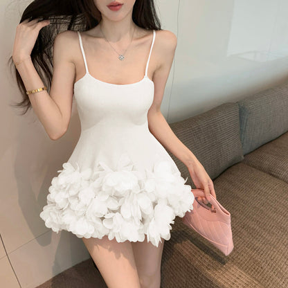 Sweet and sexy suspender skirt miniskirt petal edge slim fit pink miniskirt R3629