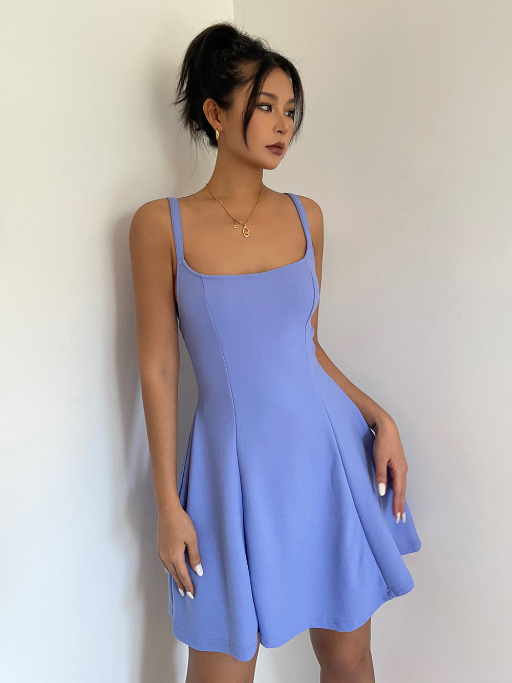 High-grade simple backless suspender dress for women summer lace-up short skirt R3044