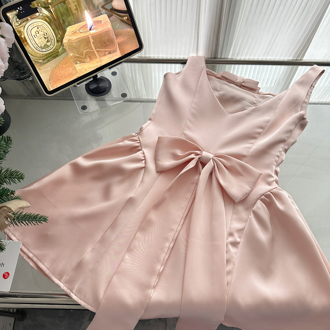 Cute A Line Square Satin Pink Casual Dress Summer Outfits Short Holiday Dresses DP1407
