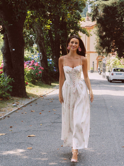 French retro palace style satin suspender long dress with large skirt R5066
