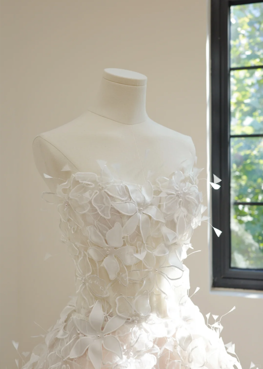 Fairy Strapless White Tulle Lace Gardenia A Line Birthday Outfits Homecoming Dress D2144