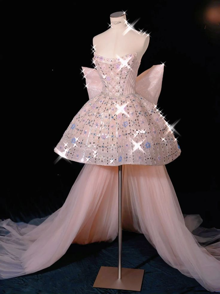 Glitter Strapless Tulle Beaded Mini Birthday Dress Pink Homecoming Dress With Bow S257