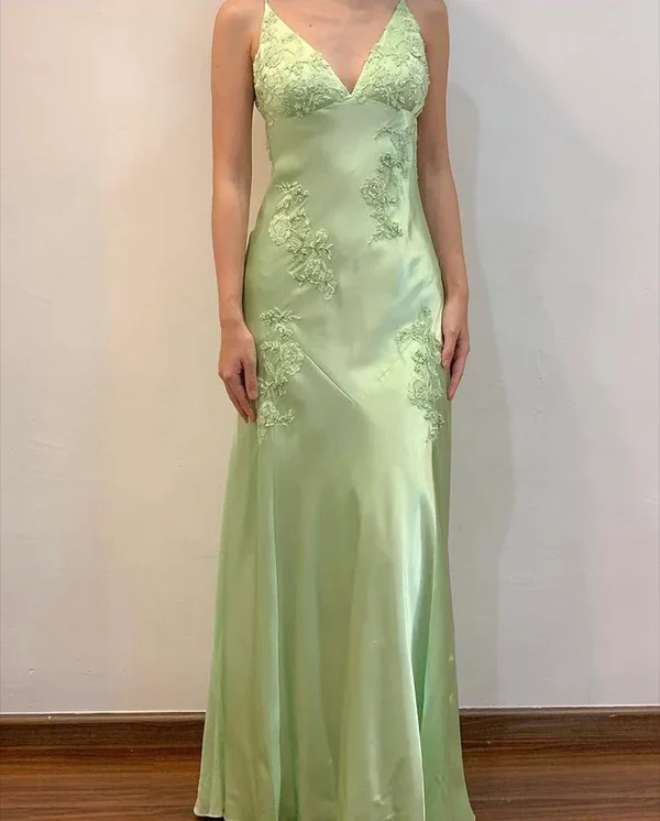 Sexy Mint Green V-Neck Beaded Prom Dress Evening Dress Backless Party Gown  cc2053