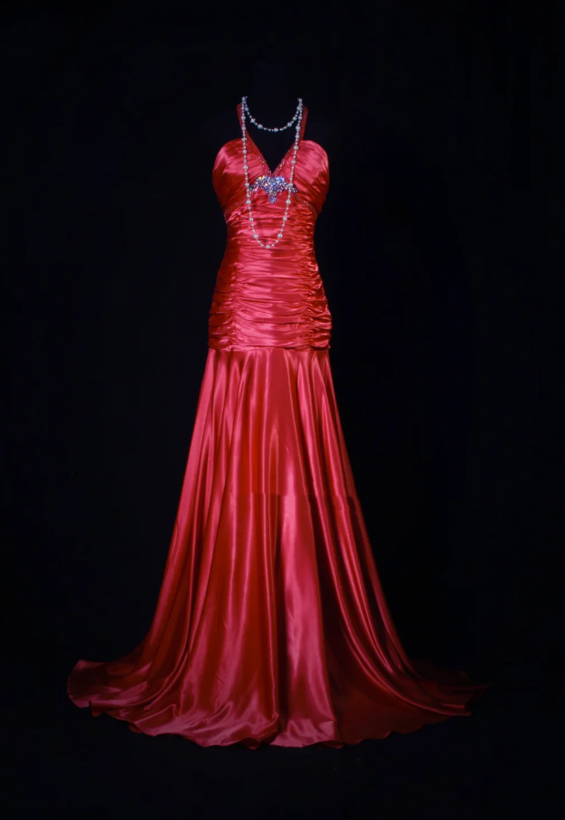 Fashion V Neck Satin Pleated Beaded Mermaid Long Evening Dress Formal Wedding Guest Dress D2214