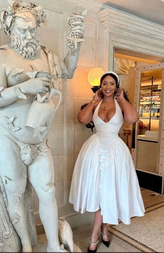 Pretty Ball Gown V Neckline White Satin Evening Dress Prom Dresses BD2527