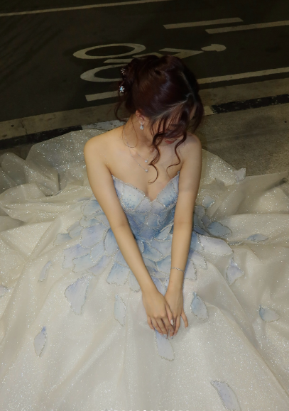 Dreamy Blue And White Strapless Sequined Tulle Ball Gown Evening Dress Sweet 16th Dress cc4993