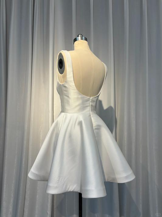 Simple Satin Square Neck White Short 6th Grade Homecoming Dress Cocktail Dress S802