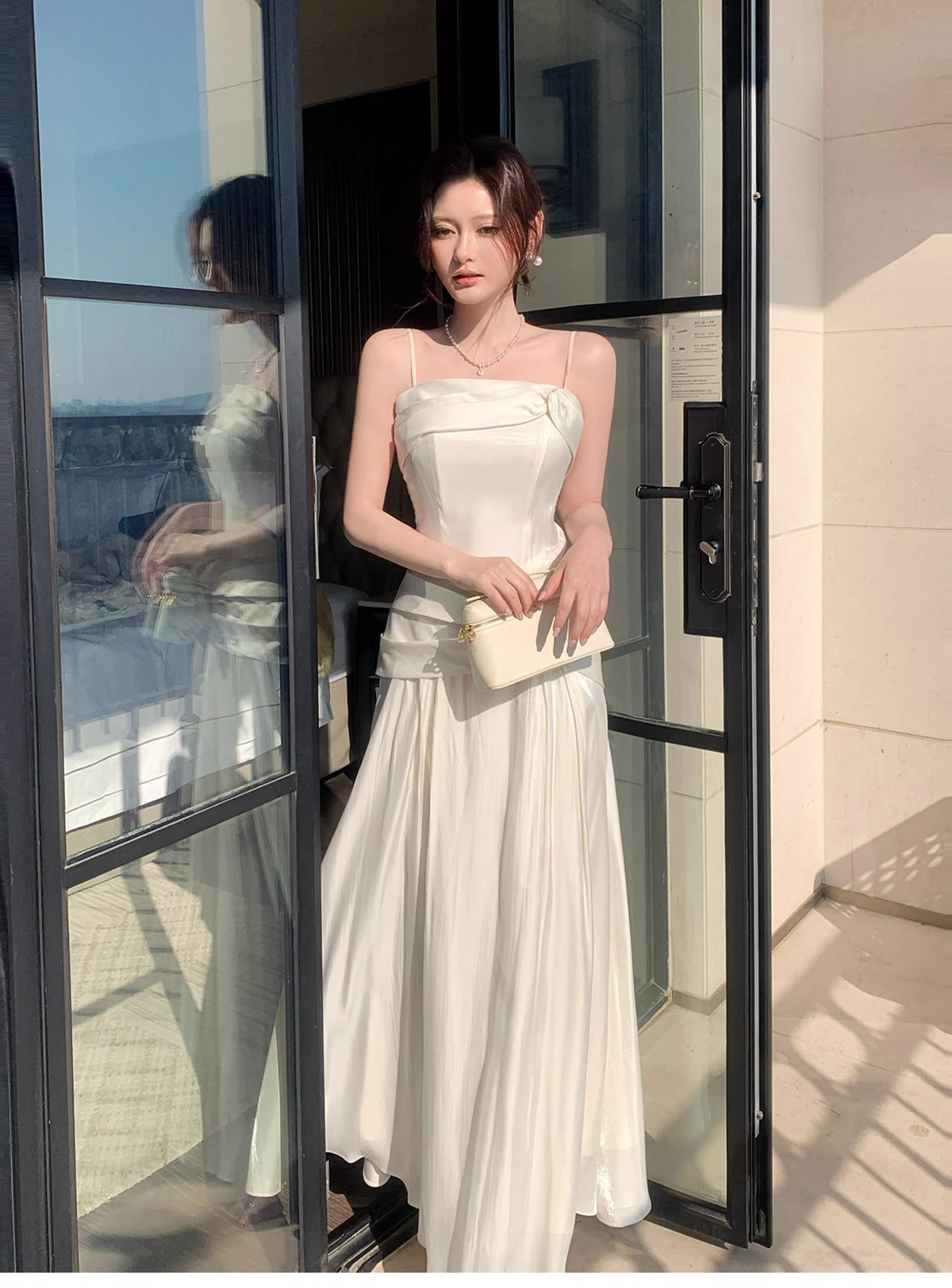 Pretty Spaghetti Straps Light Apricot Satin A Line Long Wedding Guest Dress Formal Birthday Party Dress Prom Gown SP1501