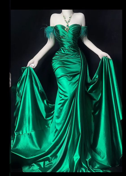 Fashion Off The Shoulder Green Long Prom Dress Mermaid Evening Dresses D1492