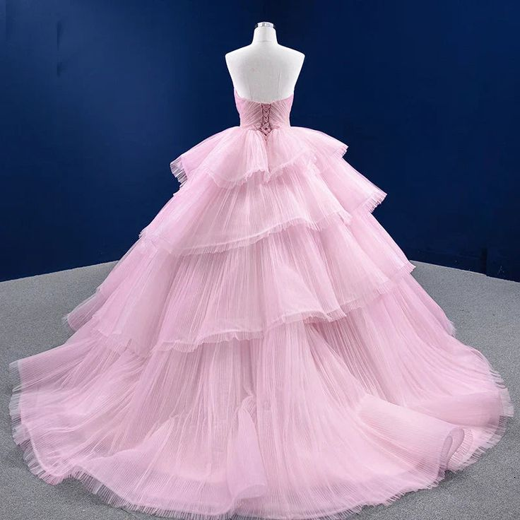 Luxurious Pink Tulle Beaded Layered Ball Gown Sweet 16 Dress Quinceanera Dress cc2242