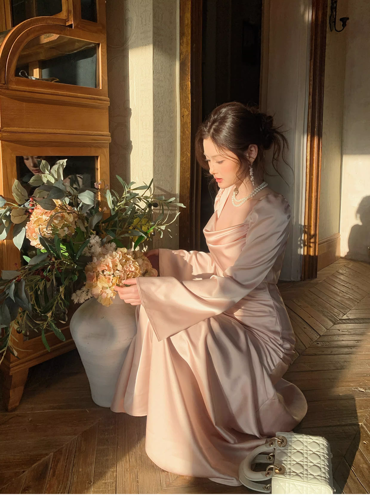 Sweet Pink Satin Mermaid Long Wedding Guest Dress Formal Evening Dress Prom Gown SP1649