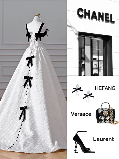 Elegant White Satin A Line Long Prom Dress Evening Dress,Formal Wedding Dress Y8611