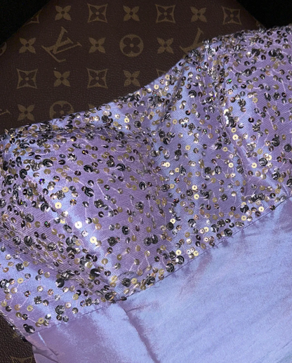Fashion Strapless Purple Satin Sequin Mermaid Long Birthday Party Dress Formal Wedding Guest Dress SP1411