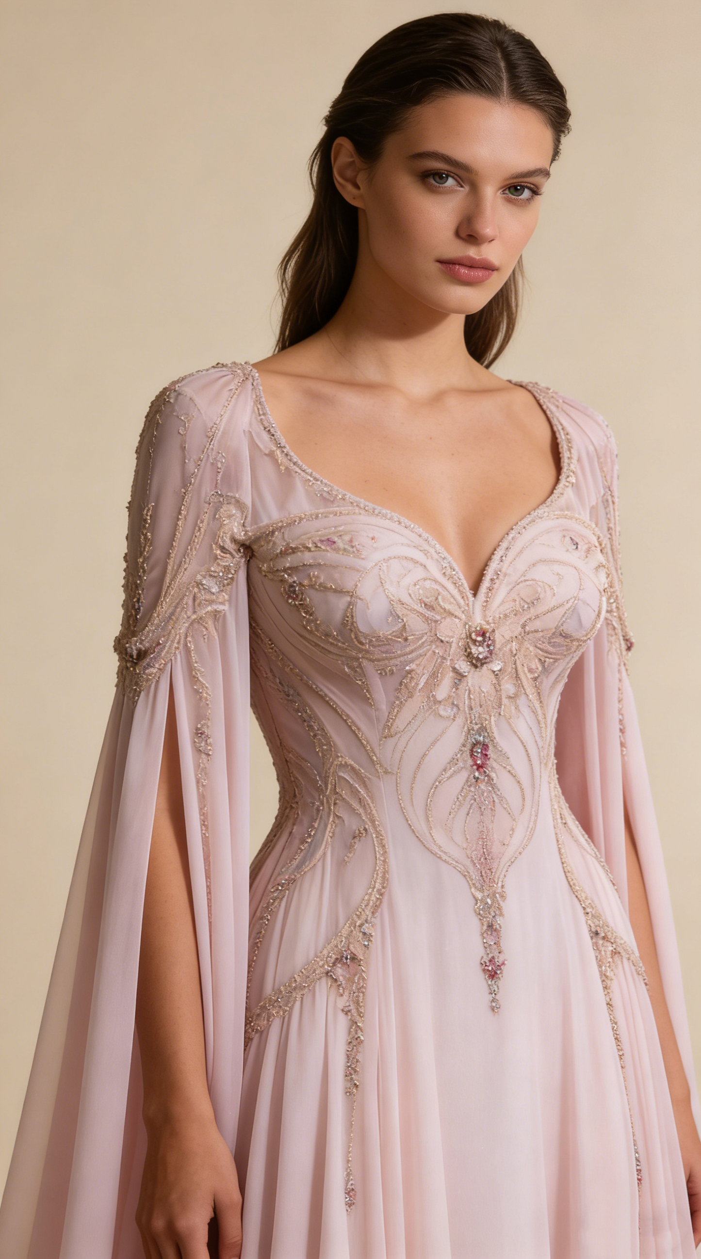 Pink Long Sleeves A-Line Elegant Long Formal Prom Dress Evening Gown Gala Dress, D59