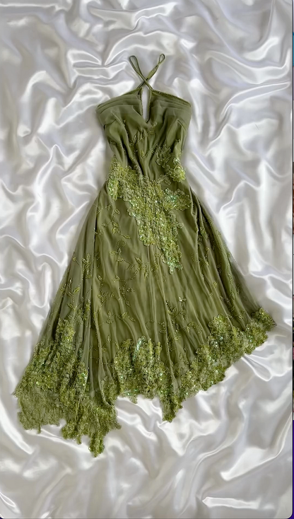 Unique Green Chiffon Lace Sequins Beaded Mermaid Evening Dress,Formal Party Gown cc2759