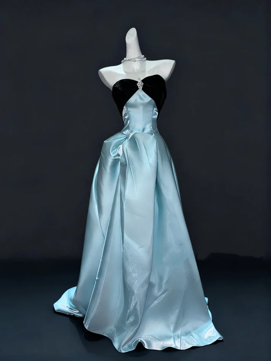 Cute Blue Satin Pleated Ball Gown 16th Birthday Party Dress