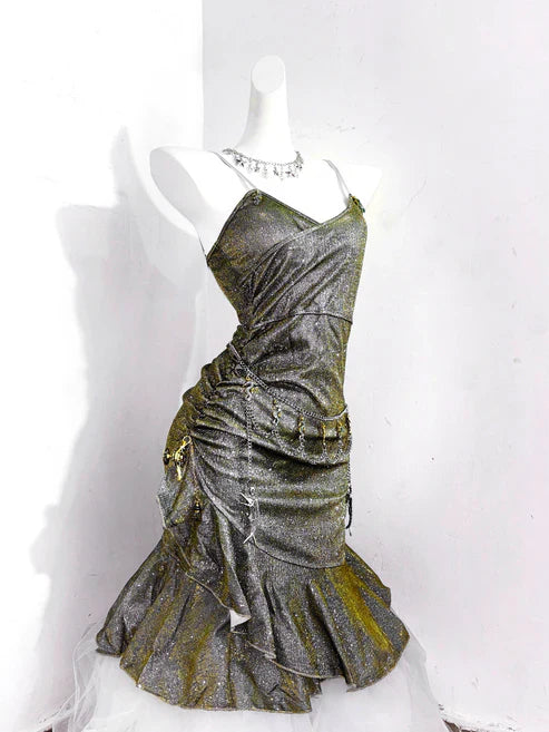 Vintage Green Spaghetti Strap Ruffled Hem Hem Short 16th Birthday Party Dress Homecoming Dress D1530