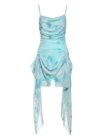 Cute Spaghetti Straps Priting Pleated Slim Waist Summer Seaside Dress Party Dress Women Dress  D1835