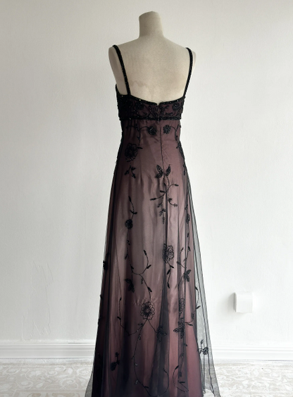Spaghetti Straps A-Line Beading Vintage Long Prom Dress Evening Gown, D884