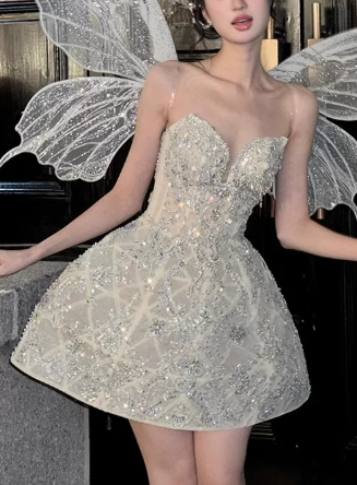 Shimmering Homecoming Dress Sweetheart Sequins Short Prom Dress Back to School Outfits Party Dress  D6060