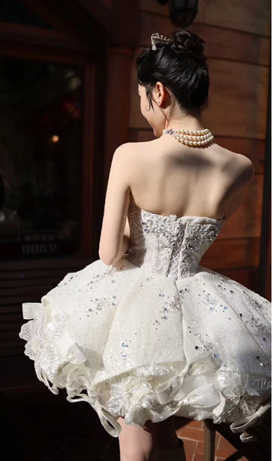 Shimmering Homecoming Dress V Neck Sequins Rinestone Lace Short Prom Dress Back to School Outfits Party Dress  D6061