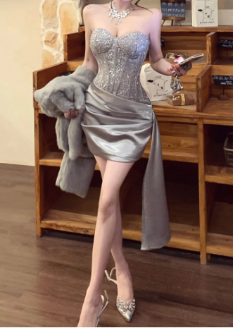 Shimmering Homecoming Dress Sweetheart Beading Soutache Short Prom Dress Back to School Outfits Party Dress  D6067