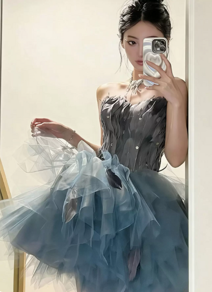 Pretty Homecoming Dress Sweetheart Tulle Beaded Draped Short Prom Dress Back to School Outfits Party Dress  D6076