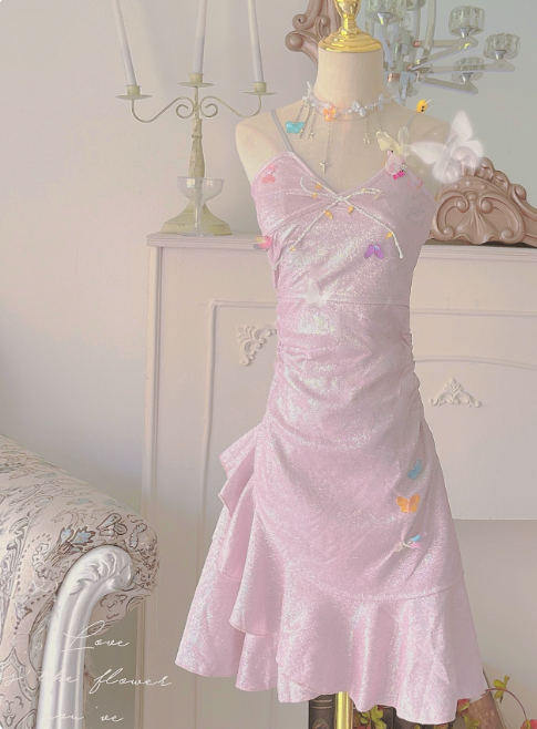Cuteute Homecoming Dress Spaghetti Straps Sequins Pleated Prom Dress Back to School Outfits Party Dress  D6119
