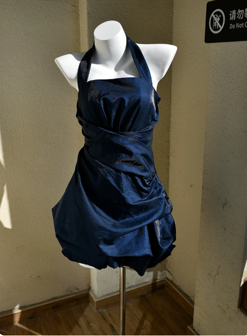 Pretty Homecoming Dress Halter Fold Prom Dress Back to School Outfits Party Dress  D6151