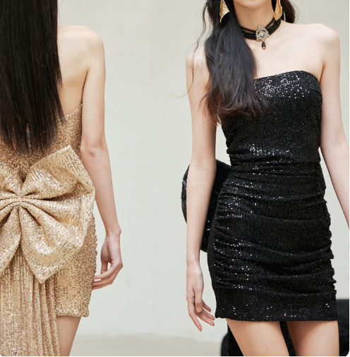 New Homecoming Dress Strapless Sequins Bowknot Prom Dress Back to School Outfits Party Dress  D6172