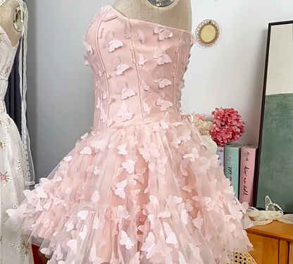 Elegant Homecoming Dress Strapless Cascade Butterfly Prom Dress Back to School Outfits Party Dress  D6205