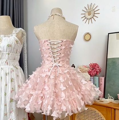 Elegant Homecoming Dress Strapless Cascade Butterfly Prom Dress Back to School Outfits Party Dress  D6205