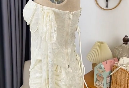 New Homecoming Dress Sweetheart Hi-Lo Pearl Lace Prom Dress Back to School Outfits Party Dress  D6196