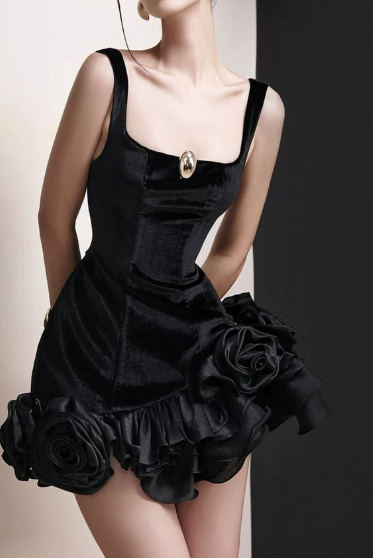 Pretty Homecoming Dress Spaghetti Strap Flower Cascade Prom Dress Back to School Outfits Party Dress  D6201