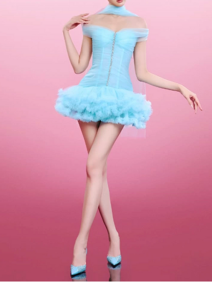 New Homecoming Dress Strapless Lace Cascade Prom Dress Back to School Outfits Party Dress  D6209