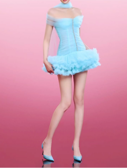New Homecoming Dress Strapless Lace Cascade Prom Dress Back to School Outfits Party Dress  D6209