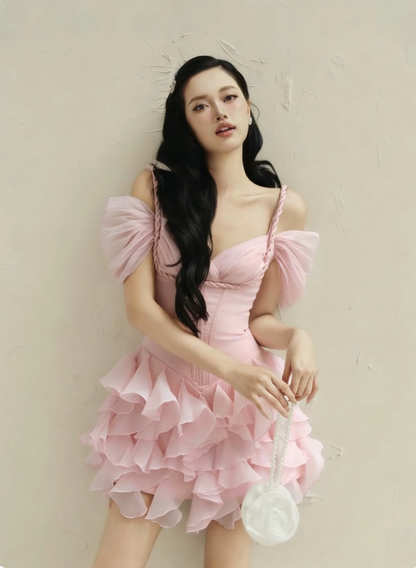 New Homecoming Dress Spaghetti Strap Tulle Cascade Prom Dress Back to School Outfits Party Dress  D6212