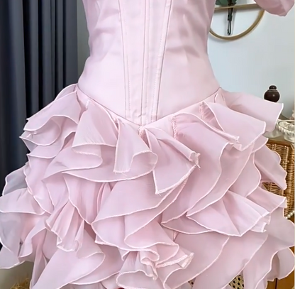 New Homecoming Dress Spaghetti Strap Tulle Cascade Prom Dress Back to School Outfits Party Dress  D6212