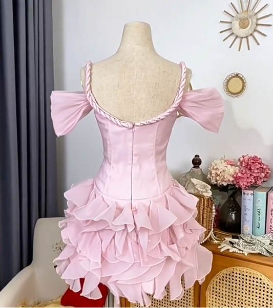 New Homecoming Dress Spaghetti Strap Tulle Cascade Prom Dress Back to School Outfits Party Dress  D6212