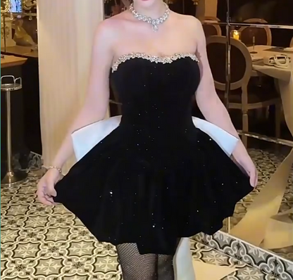 Pretty Homecoming Dress Sweetheart Bowknot Rinestone Hi-Lo Prom Dress Back to School Outfits Party Dress  D6233